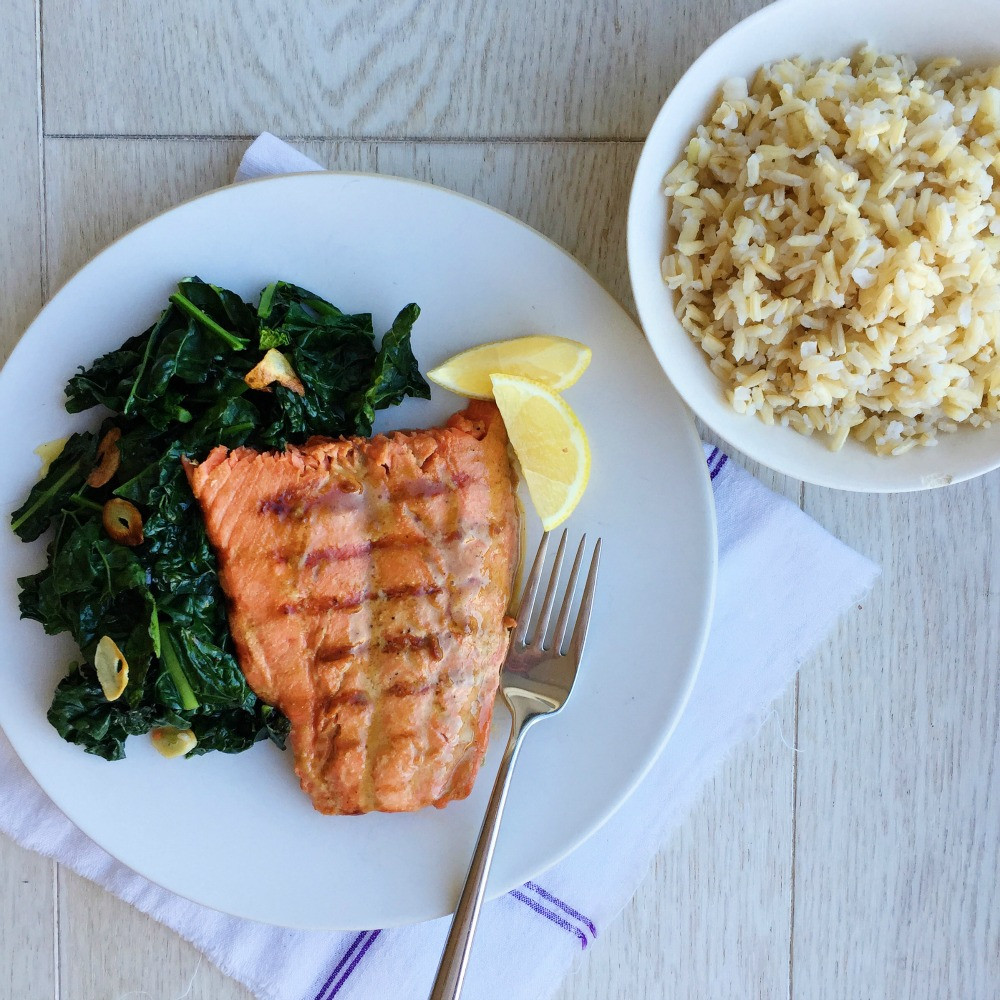 Salmon Brown Rice
 Best Soy Glazed Salmon with Garlicky Kale and Rice Recipe