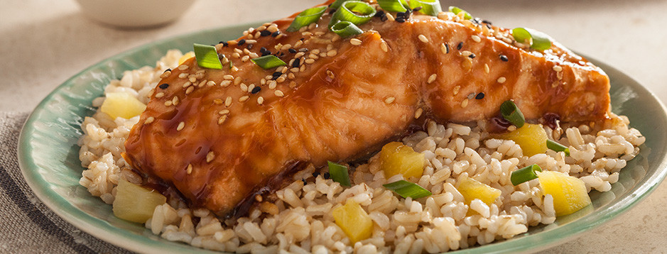 Salmon Brown Rice
 Minute Soy Glazed Salmon with Pineapple Rice We can