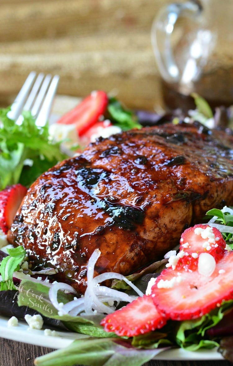 Salmon Strawberry Salad
 Strawberry Balsamic Glazed Baked Salmon Salad Will Cook