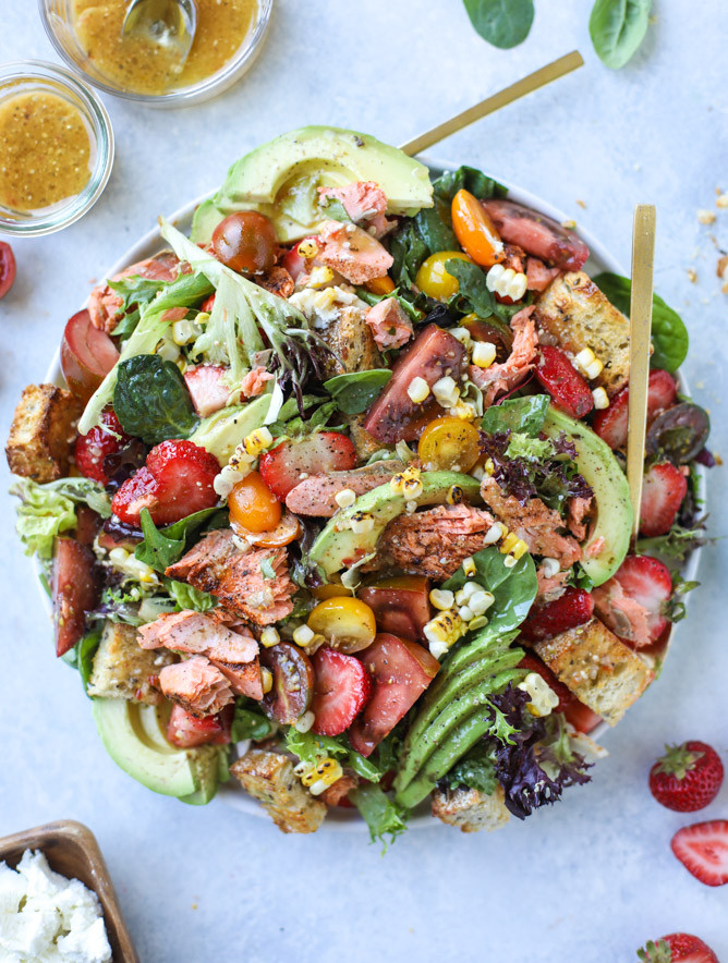 Salmon Strawberry Salad
 Summer Salmon Strawberry Panzanella Salad