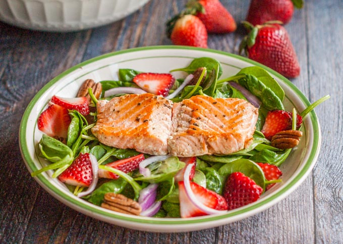 Salmon Strawberry Salad
 Strawberry Salmon Salad & Ginger Dressing