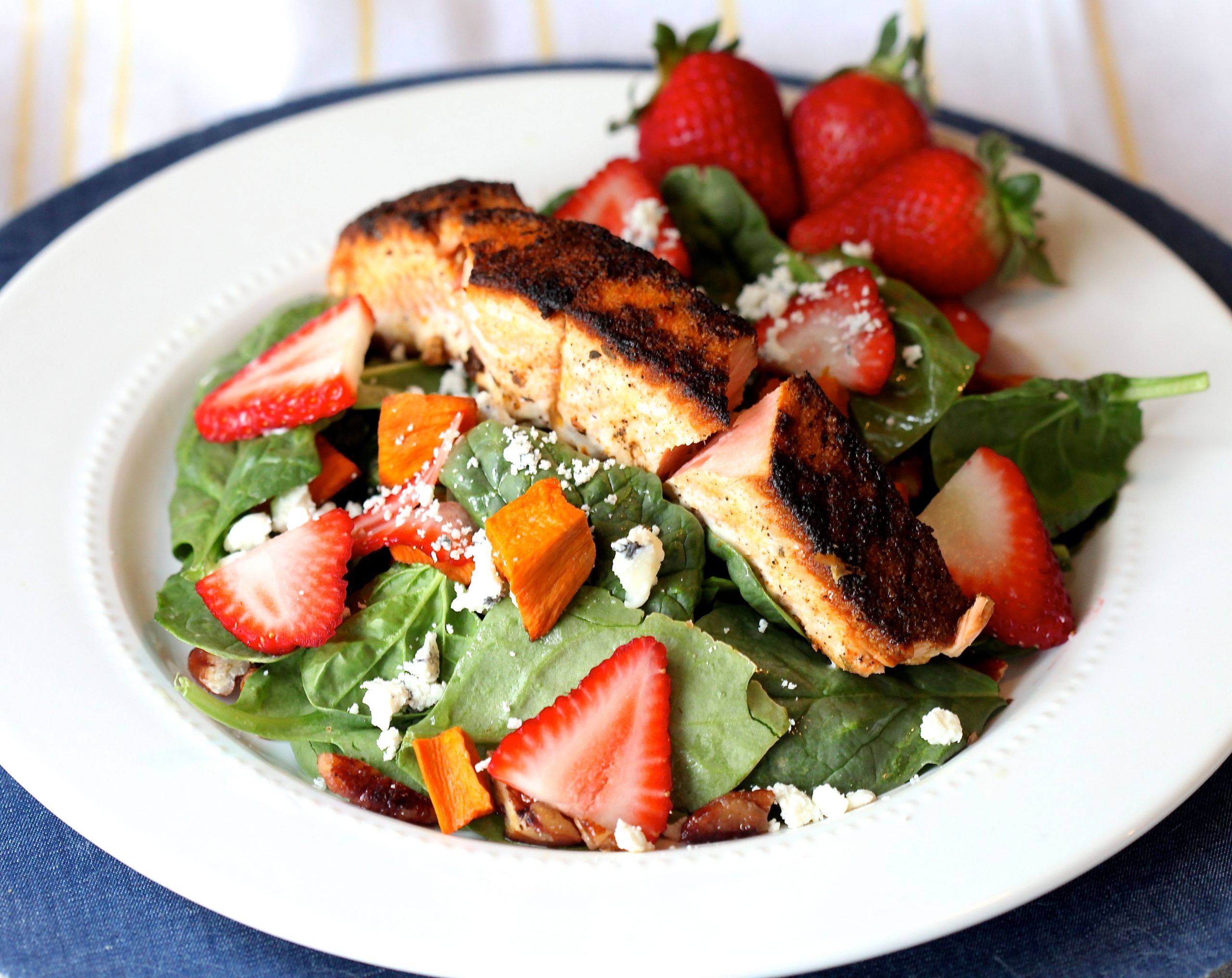 Salmon Strawberry Salad
 Blackened Salmon & Strawberry Salad Laura Lea Balanced