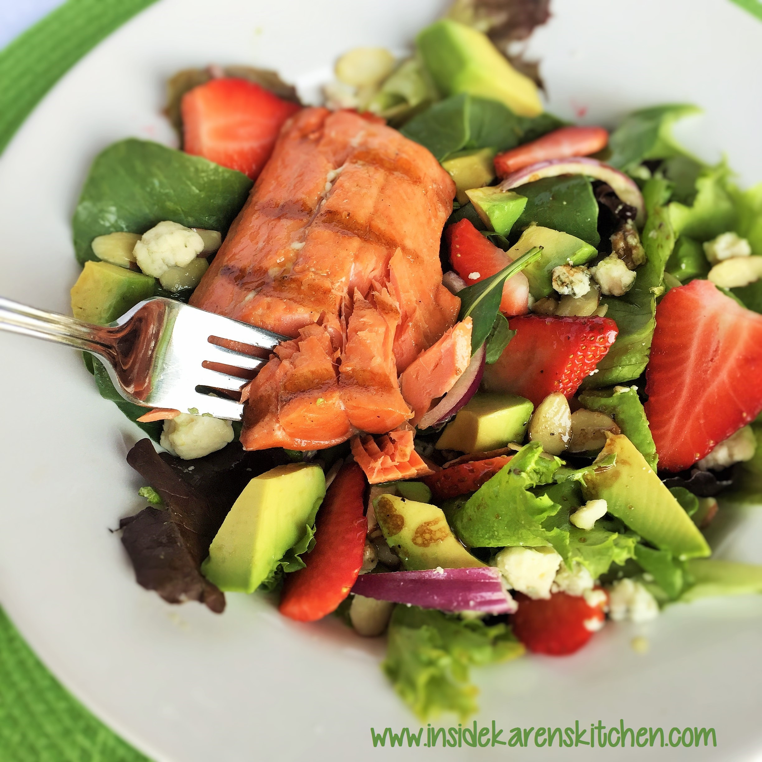 Salmon Strawberry Salad
 Strawberry Avocado Salad with Honey Glazed Grilled Salmon