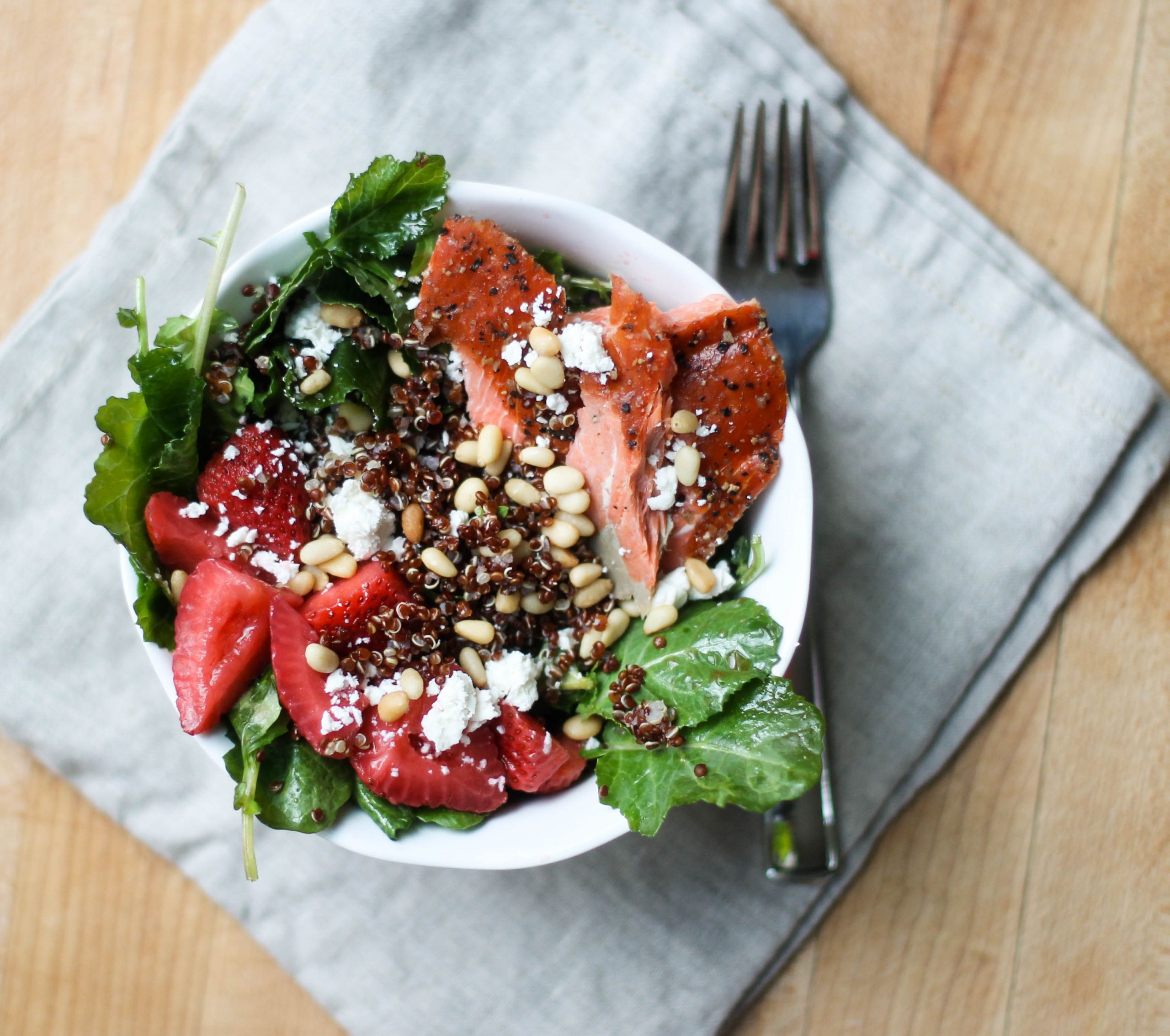 Salmon Strawberry Salad
 Smoked salmon strawberry and quinoa salad