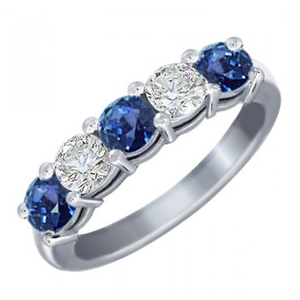 Sapphire Wedding Ring
 1 00 Ct Round Cut Diamond And Blue Sapphire Wedding Band Ring