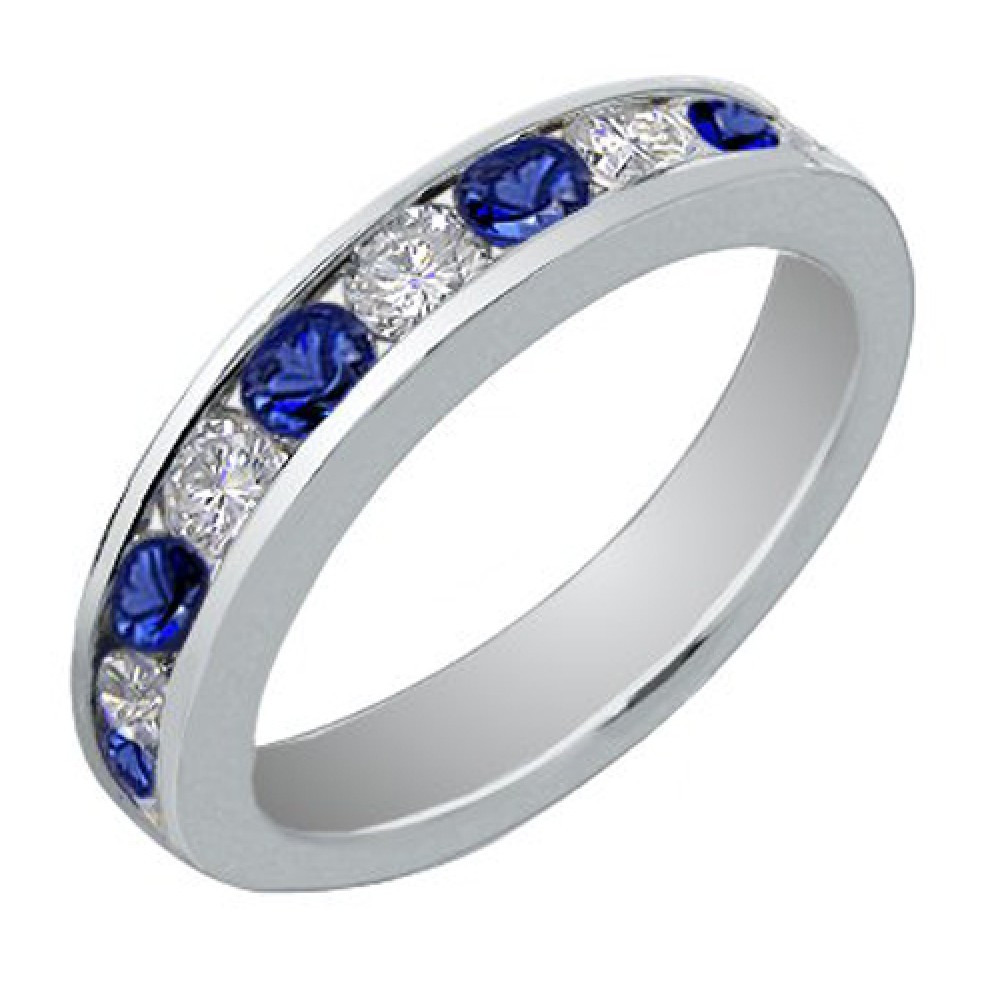 Sapphire Wedding Ring
 1 00 Ct Round Cut Diamond And Blue Sapphire Wedding Band Ring