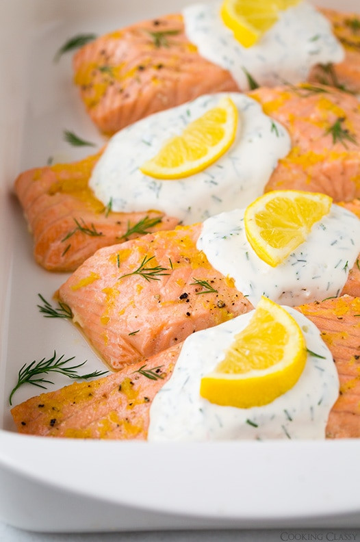 Sauces For Baked Salmon
 Baked Lemon Salmon with Creamy Dill Sauce Cooking Classy