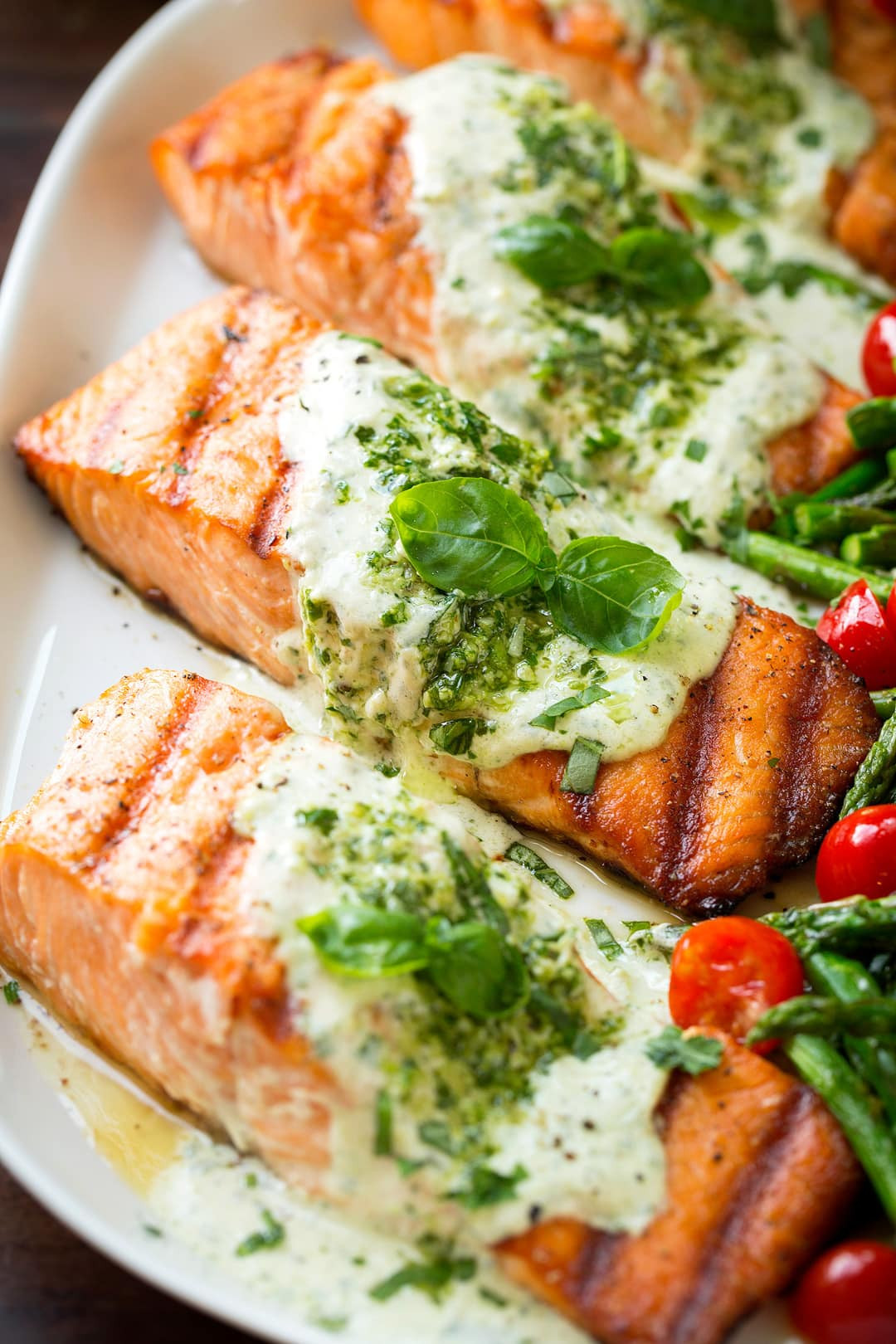 Sauces For Baked Salmon
 Grilled Salmon Fillets Creamy Pesto Sauce Cooking