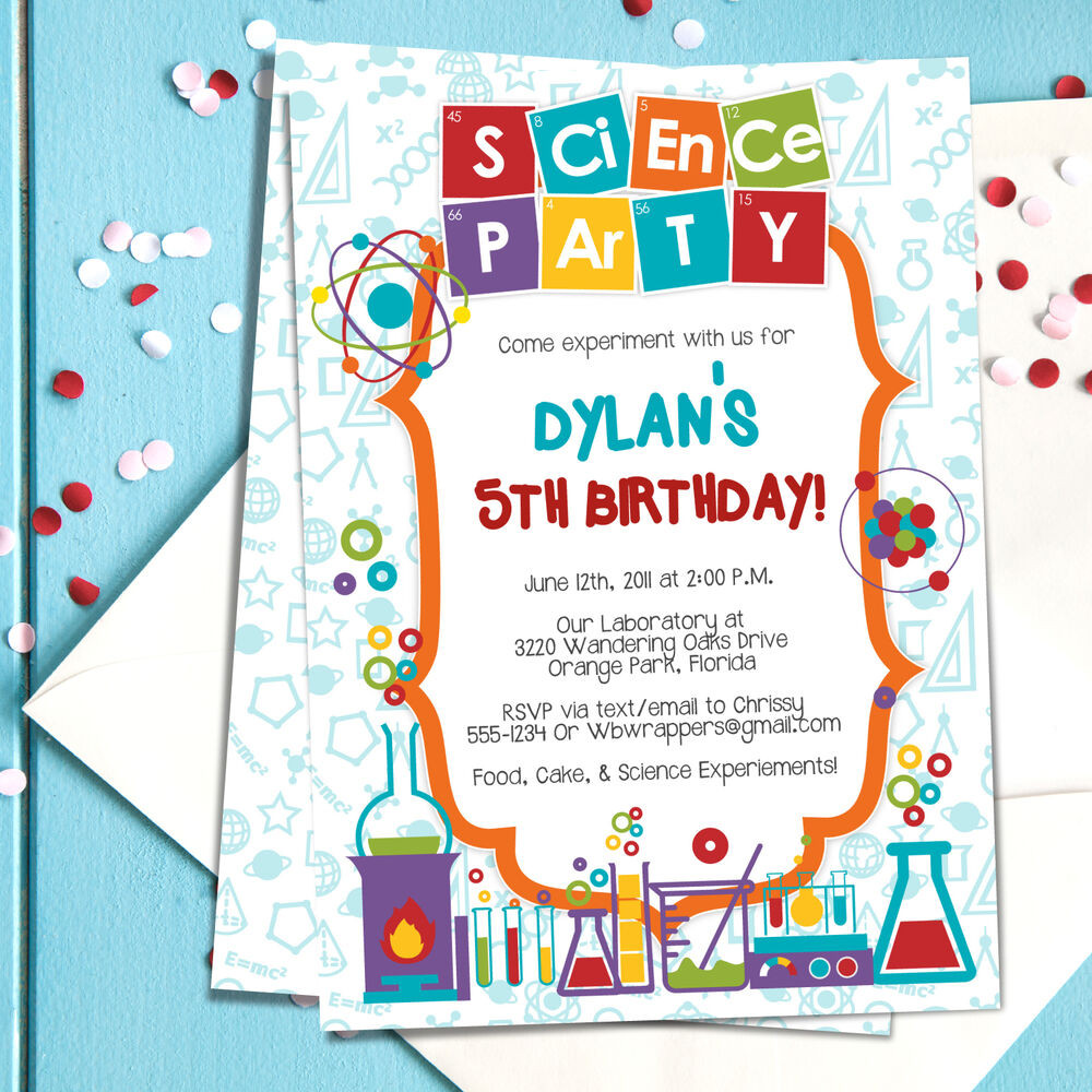 Science Birthday Party Invitations
 Colorful Science Themed Party Invitation TEMPLATE Mad