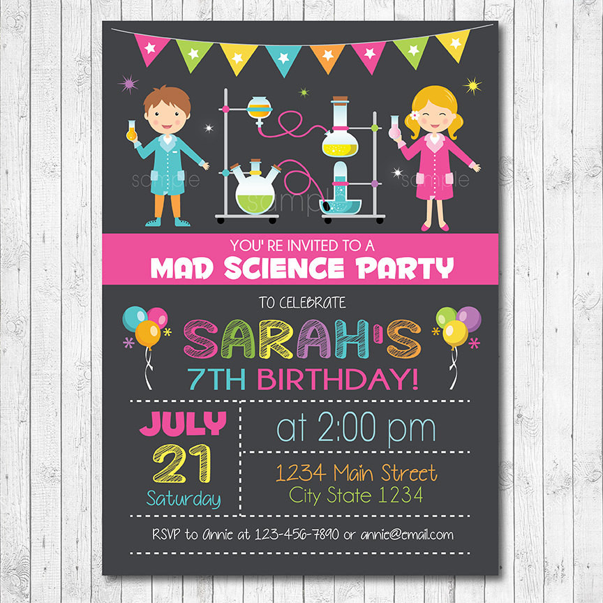 Science Birthday Party Invitations
 Science invitation Science invite Science birthday Mad