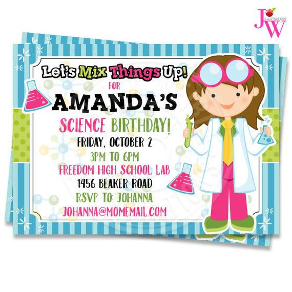 Science Birthday Party Invitations
 Girl Scientist Party Printable Invitation Custom by