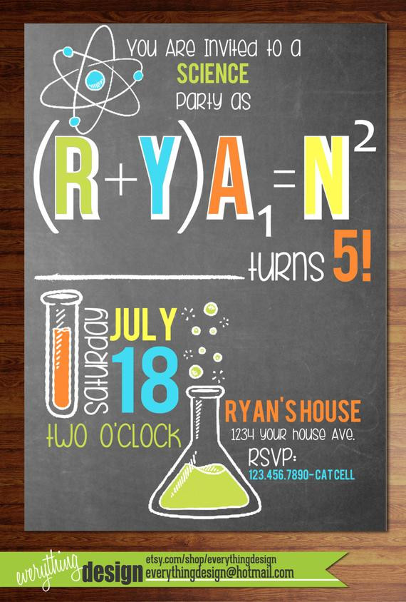 Science Birthday Party Invitations
 Custom printed science party invitations birthday shower