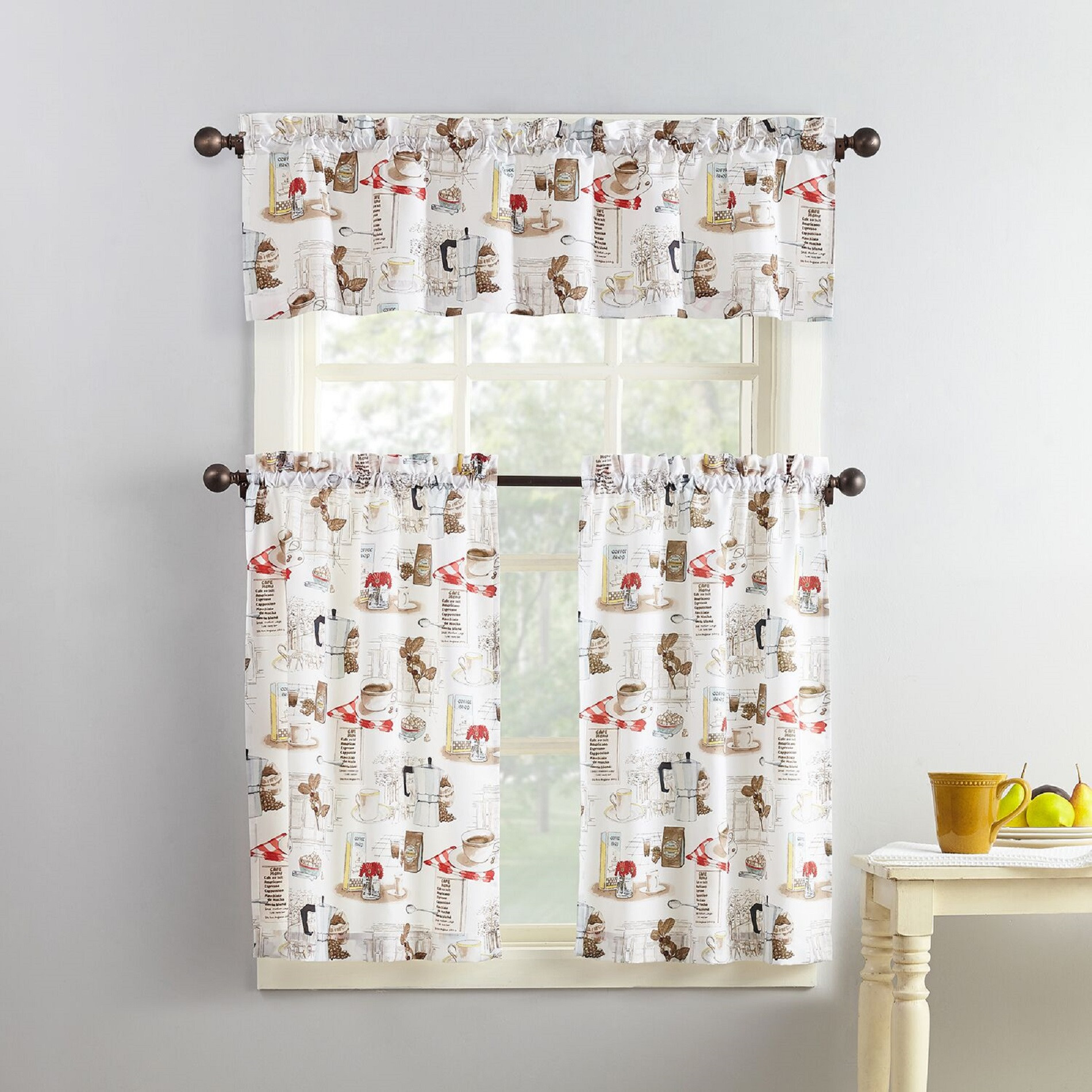 Sears Kitchen Curtains
 Brew Coffee Shop Theme 3pc Kitchen Curtain Valance