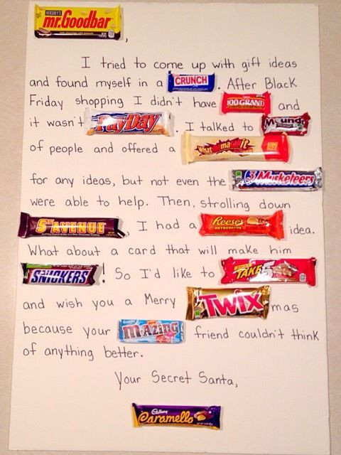 Secret Santa Gift Ideas For Boys
 DIY Secret Santa Gifts Simple & Sweet candy card for a