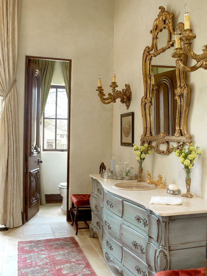 Shabby Chic Bathroom Lighting
 Painted Vanity and Gold Mirror Everything French