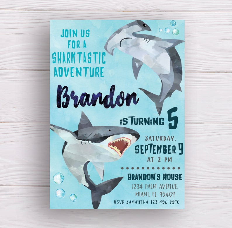 Shark Birthday Party Invitations
 Shark invitation shark birthday invitation printable shark