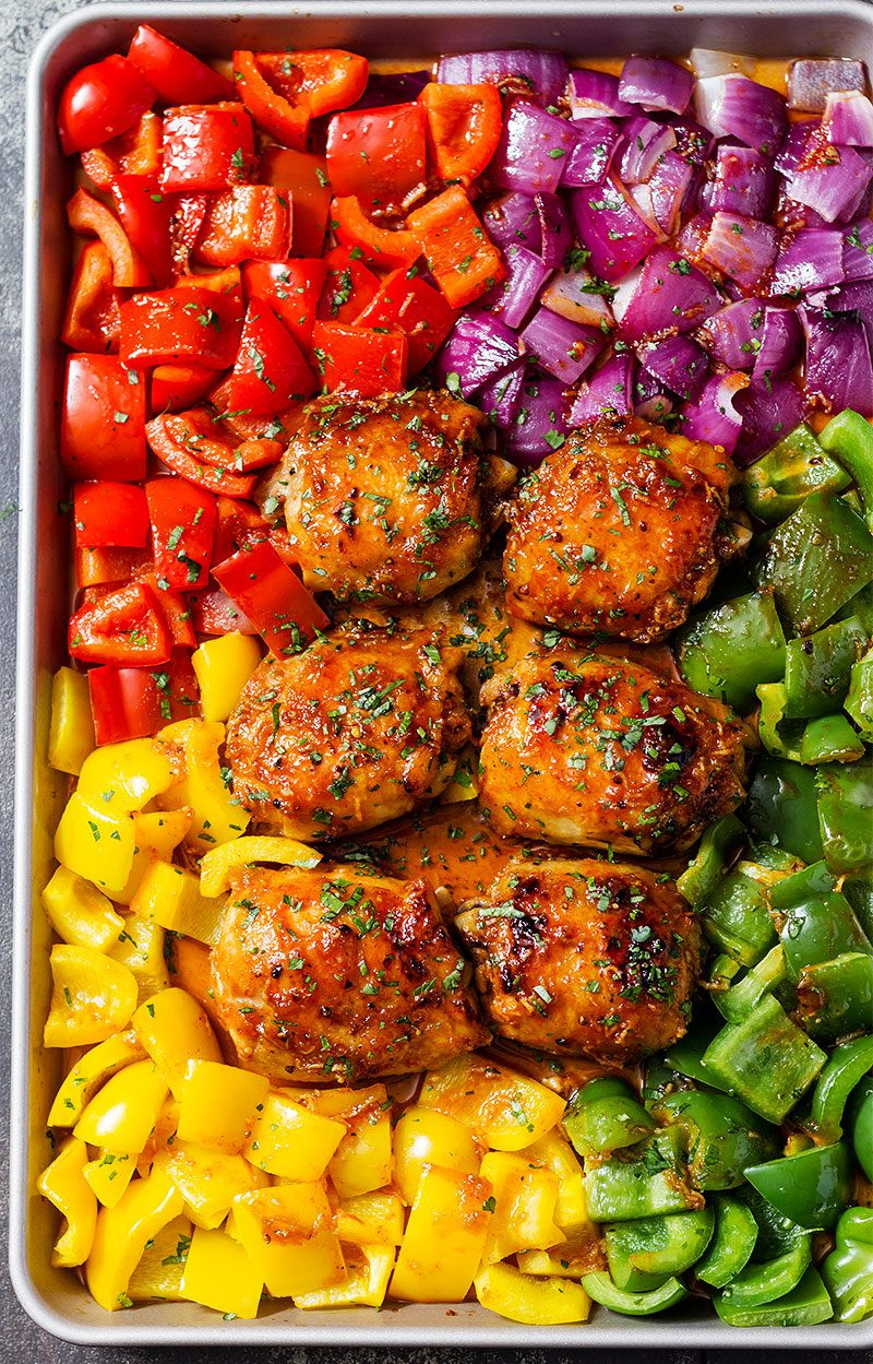 Sheet Pan Chicken Dinner
 Chicken Sheet Pan Dinner with Honey Chili Sauce — Eatwell101