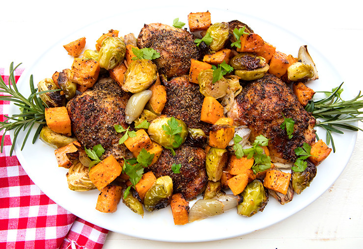 Sheet Pan Chicken Thighs And Potatoes
 Sheet Pan Roasted Chicken Thighs With Sprouts & Sweet