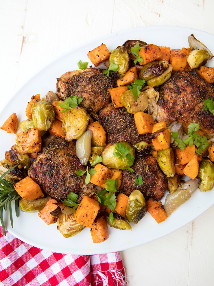 Sheet Pan Chicken Thighs And Potatoes
 Sheet Pan Roasted Chicken Thighs With Sprouts & Sweet