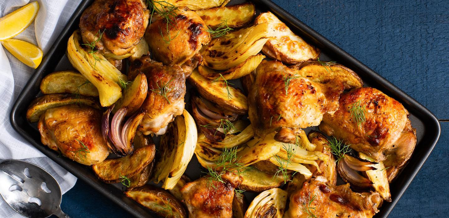 Sheet Pan Chicken Thighs And Potatoes
 Recipes Sheet Pan Roast Chicken Thighs with Fennel and