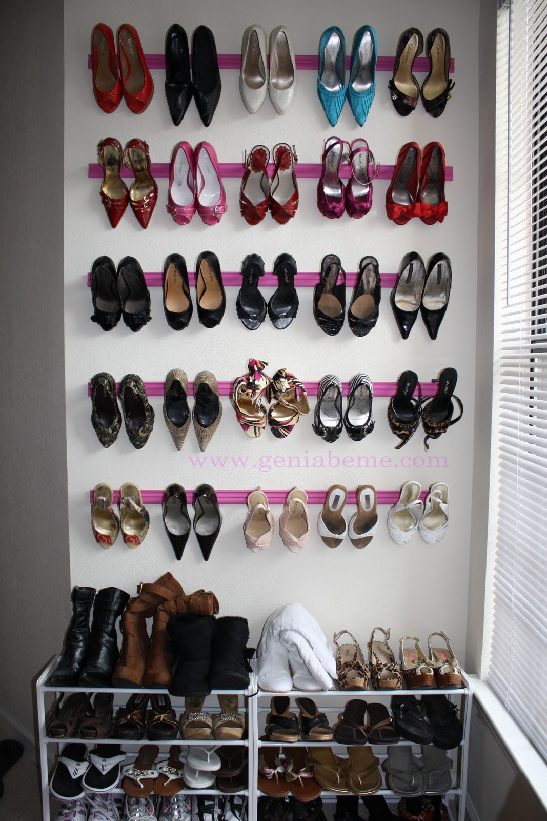 Shoes Organizer DIY
 Crown Molding Shoe Rack Tutorial