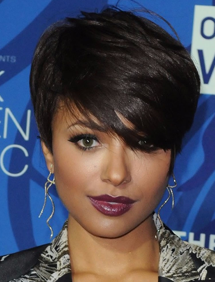 Short African American Hairstyles
 Natural Short Pixie Side Bangs Haircuts for African