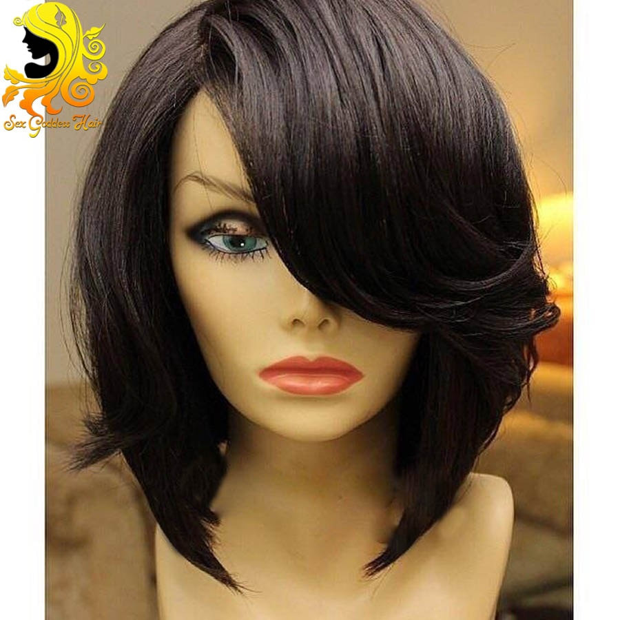 Short Black Hairstyle Wigs
 Short Human Hair Bob Wigs With Bangs Glueless Full Lace