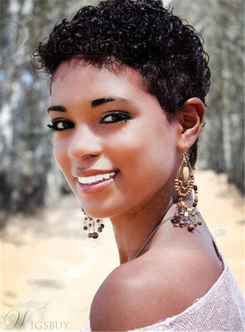 Short Black Hairstyle Wigs
 African American Short Kinky Curly Human Hair Capless Wigs