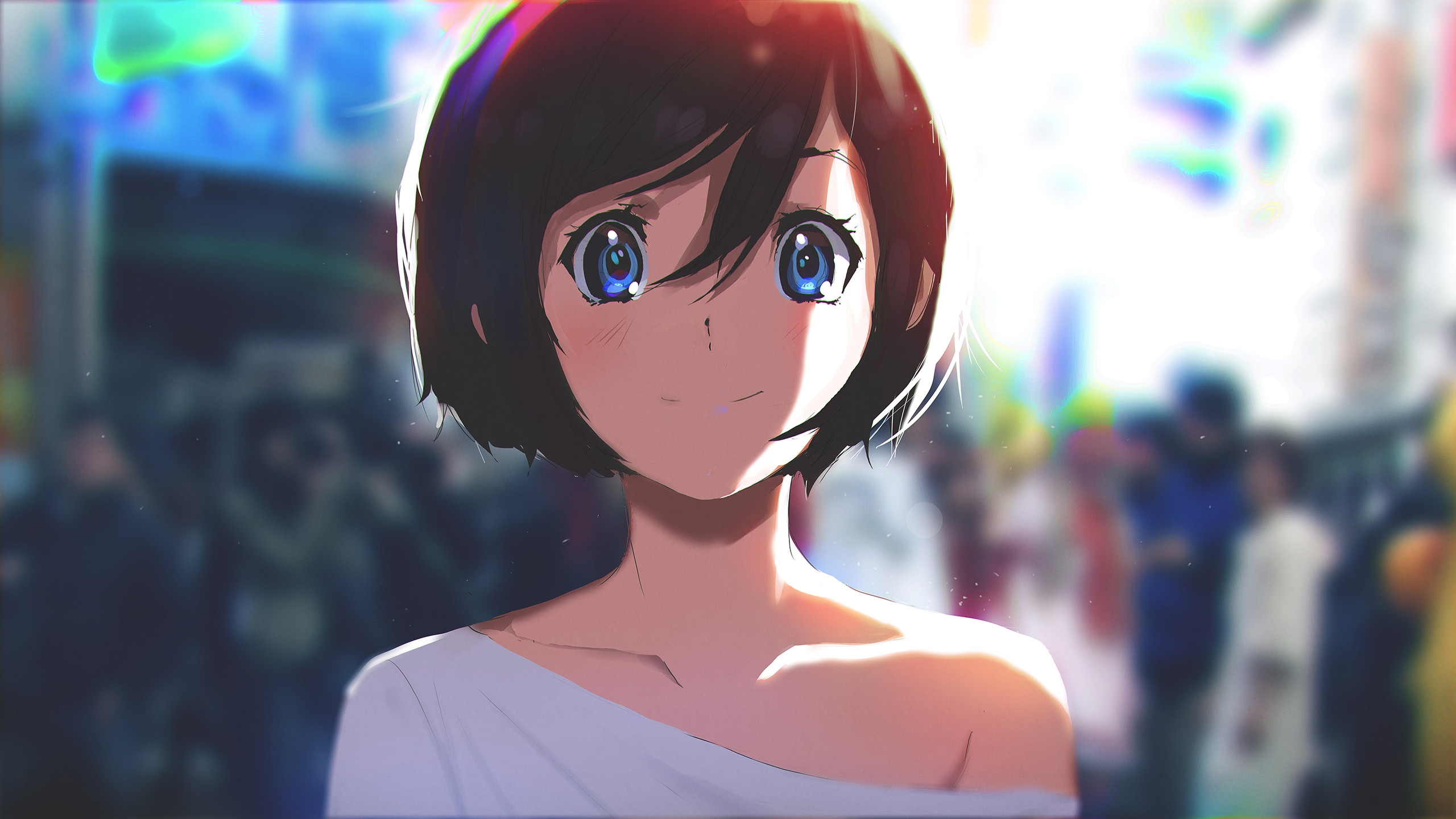 Short Hairstyles Anime
 Download 2560x1440 Anime Girl Sunlight Smiling Short