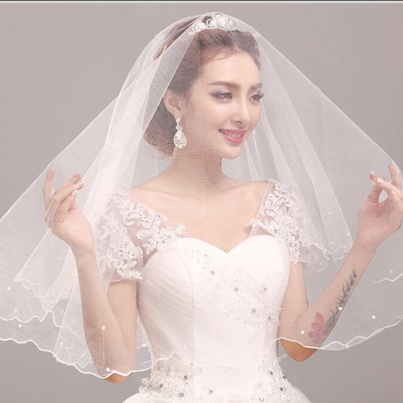 Short Vintage Wedding Veils
 Lamya Hot Sale 1 5 M Pearl Bridal Veil Vintage e Layer