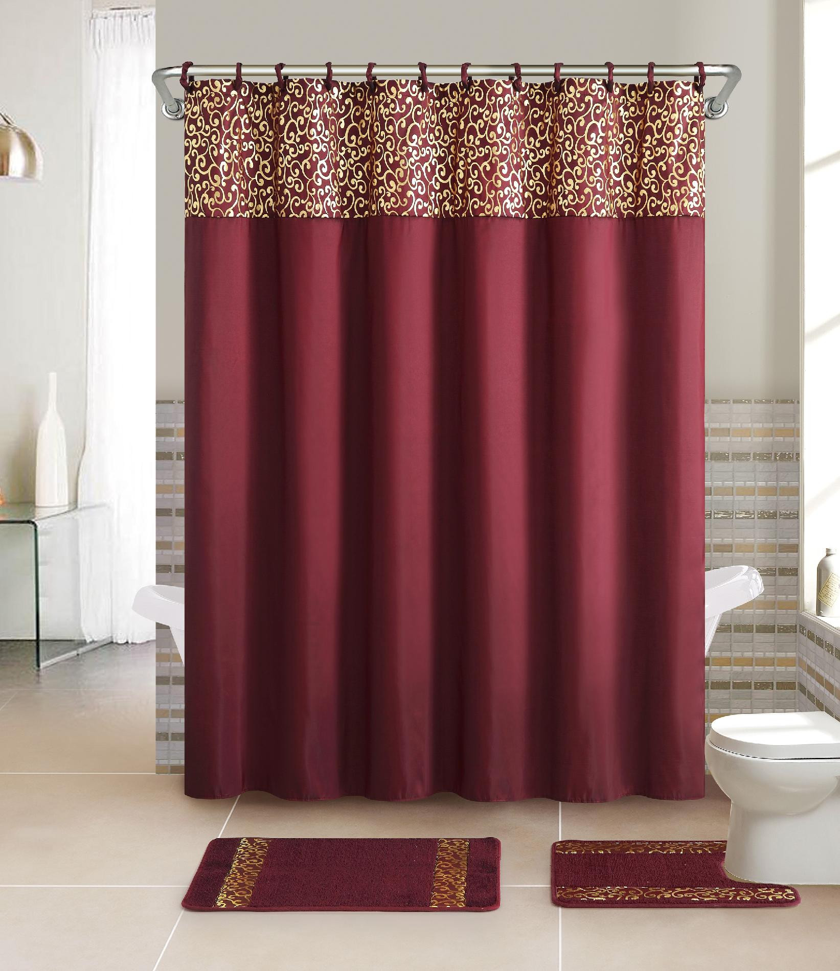 Shower Curtains Bathroom Sets
 Essential Home 15 Piece Bath Set Metalic Scroll Burgundy