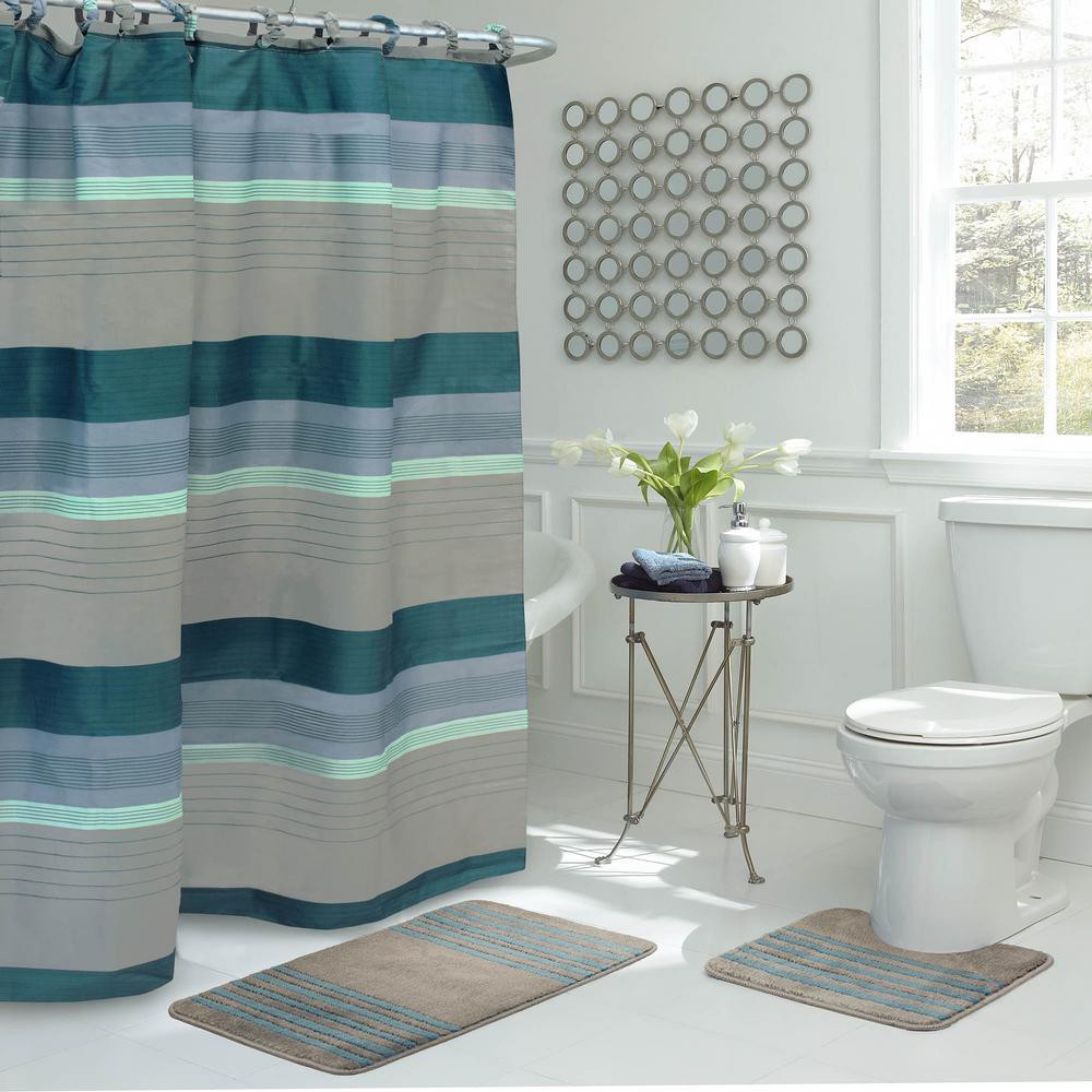 Shower Curtains Bathroom Sets
 Bath Fusion Regent Stripe 30 in L x 18 in W 15 Piece