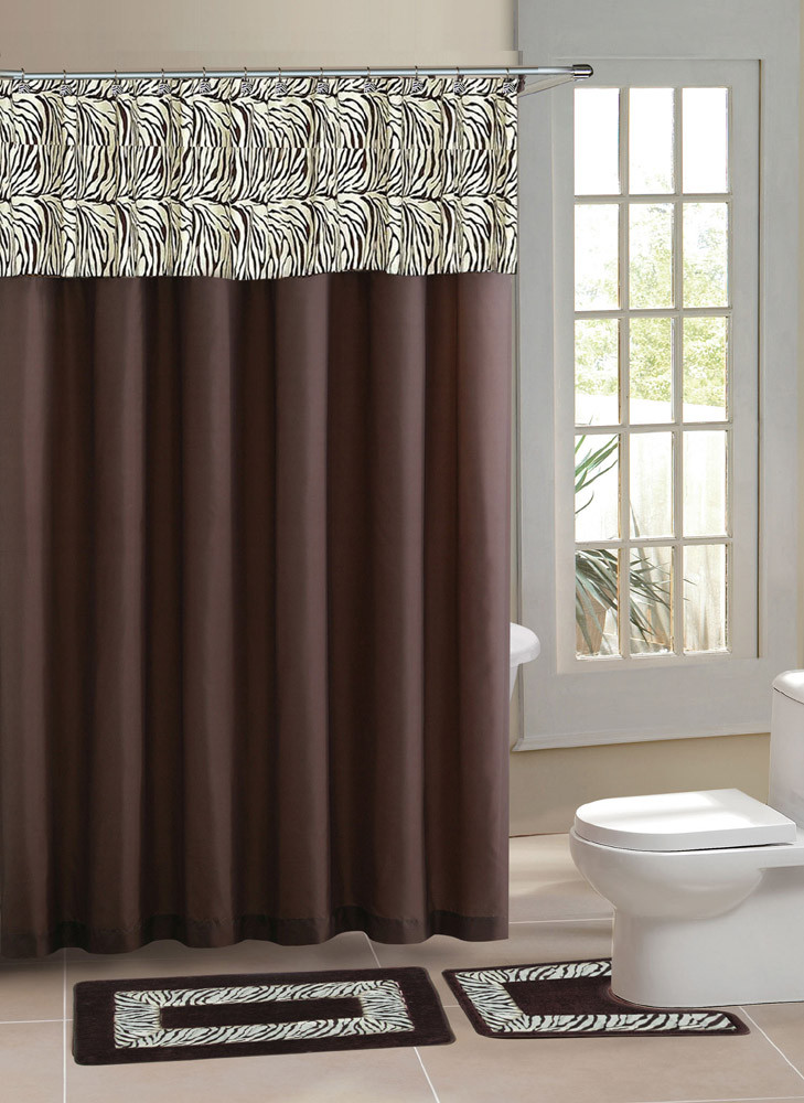 Shower Curtains Bathroom Sets
 Brown Zebra Stripe Shower Curtain 15 Pcs Bath Rug Mat