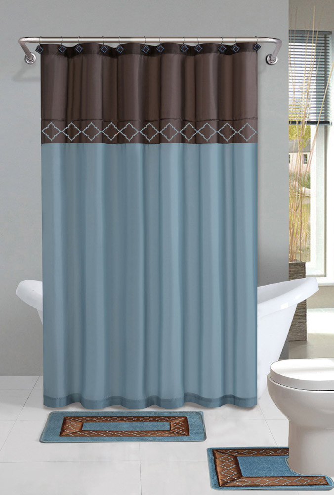 Shower Curtains Bathroom Sets
 Brown Blue Modern Shower Curtain 15 Pcs Bath Rug Mat