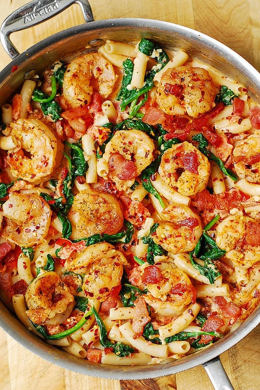 Shrimp And Bacon Recipes
 Creamy Pasta with Shrimp Bacon Spinach Garlic and