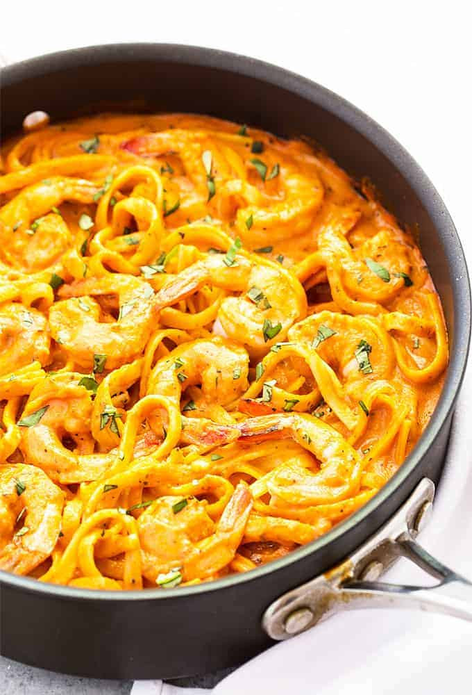 Shrimp And Tomato Pasta
 e Pan Shrimp and Pasta in Tomato Cream Sauce