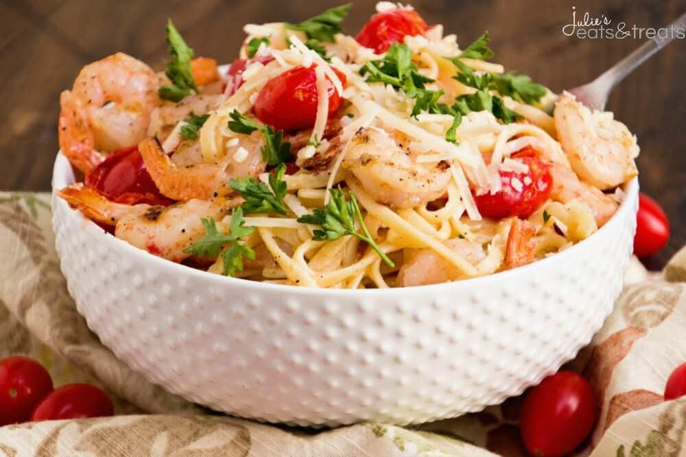 Shrimp And Tomato Pasta
 Shrimp Pasta with Grilled Tomatoes and Shrimp Julie s