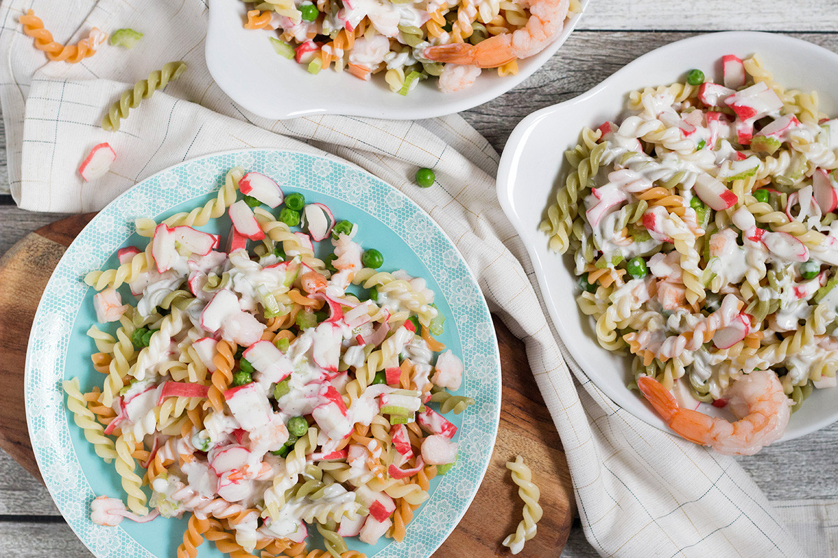 Shrimp Crab Salad
 Seafood Pasta Salad Recipe w Crab Meat & Shrimp