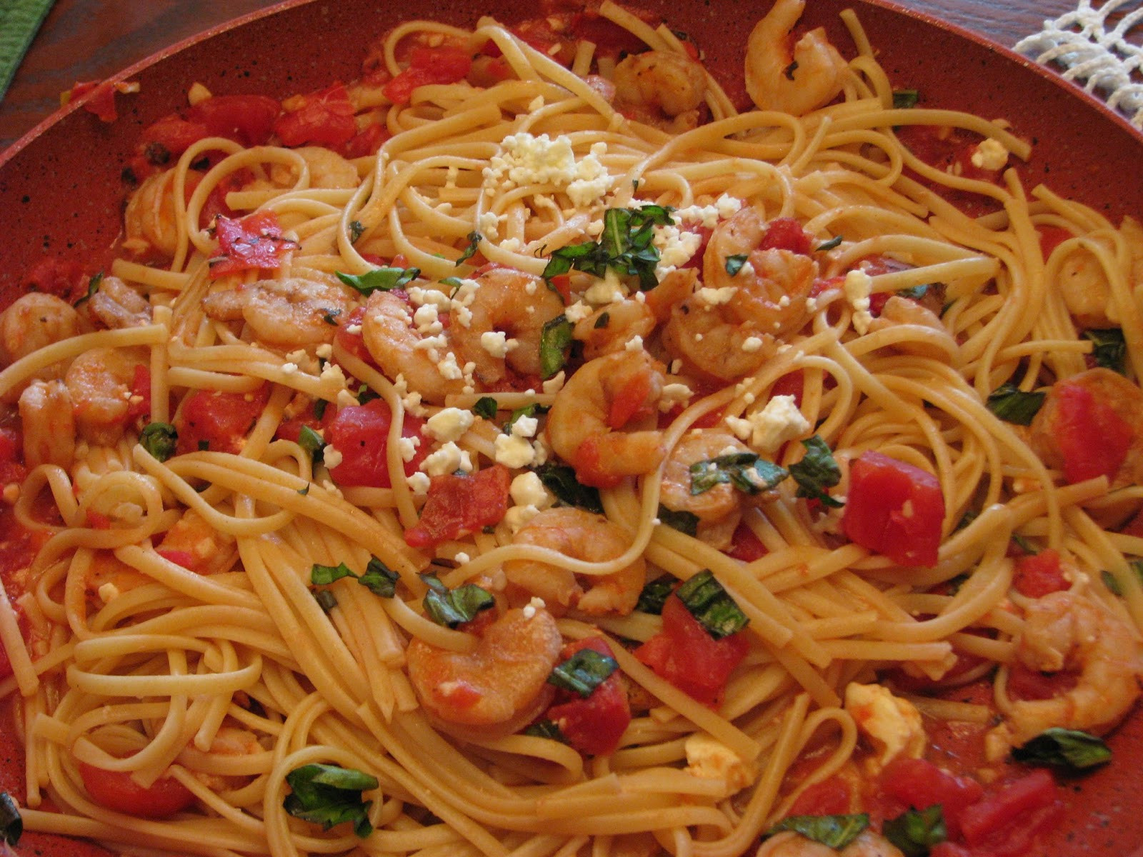 Shrimp Feta Pasta
 fire roasted tomato and feta pasta with shrimp