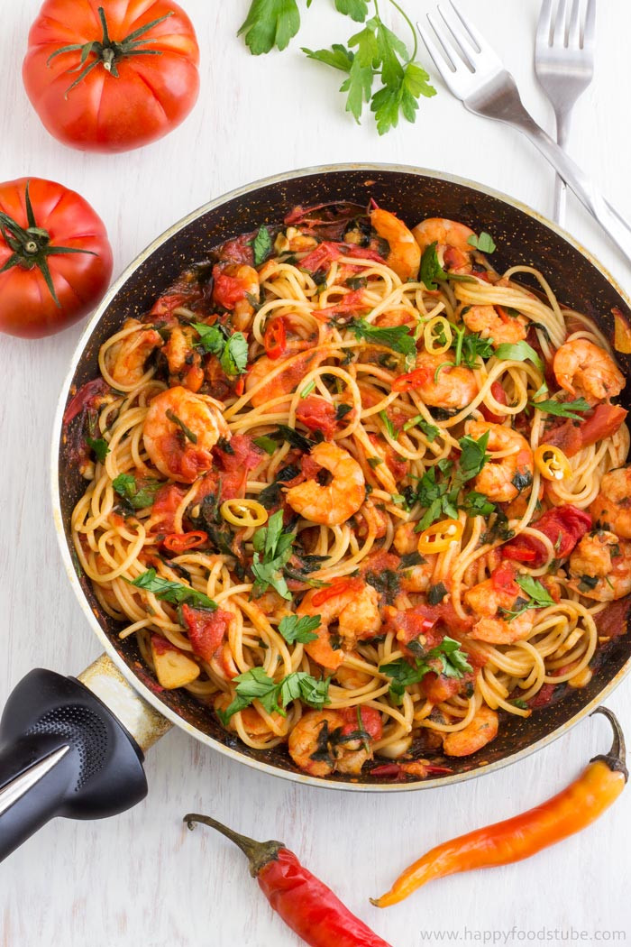 Shrimp Recipes With Pasta
 Spicy Shrimp Spaghetti Recipe Happy Foods Tube