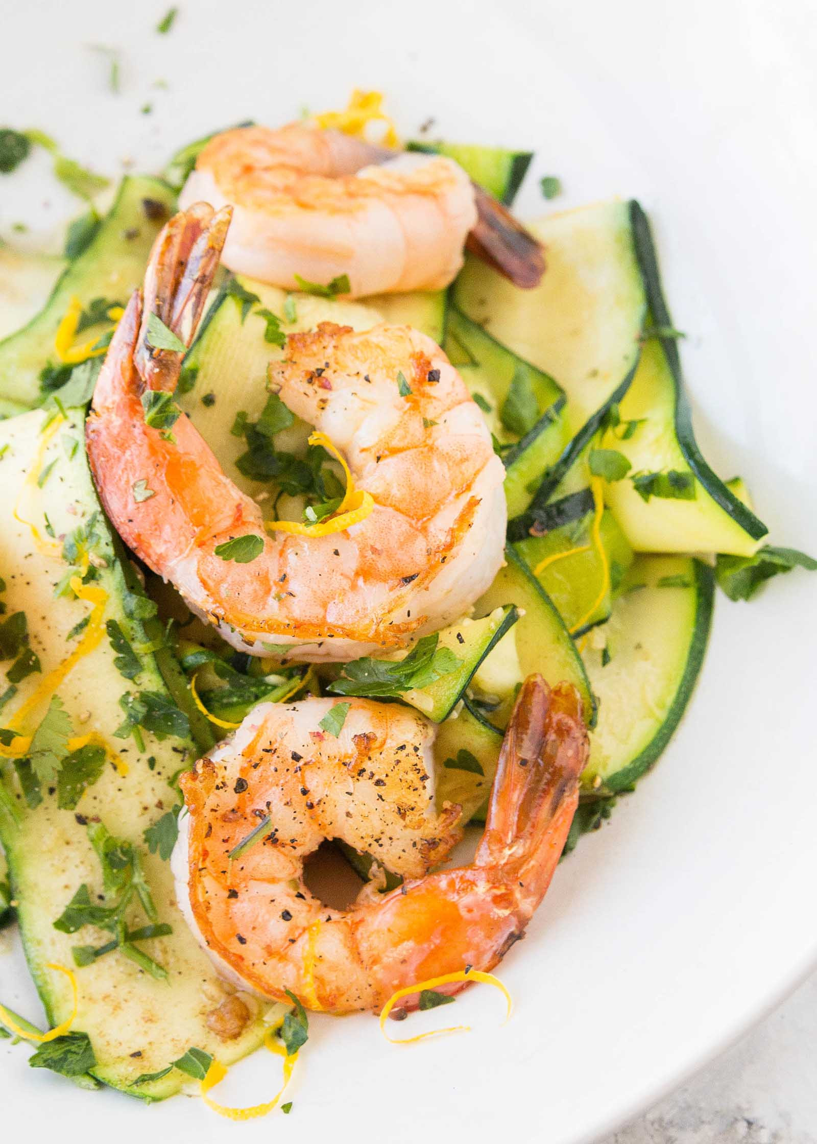 Shrimp Zucchini Noodles
 Shrimp with Zucchini Noodles and Lemon Garlic Butter