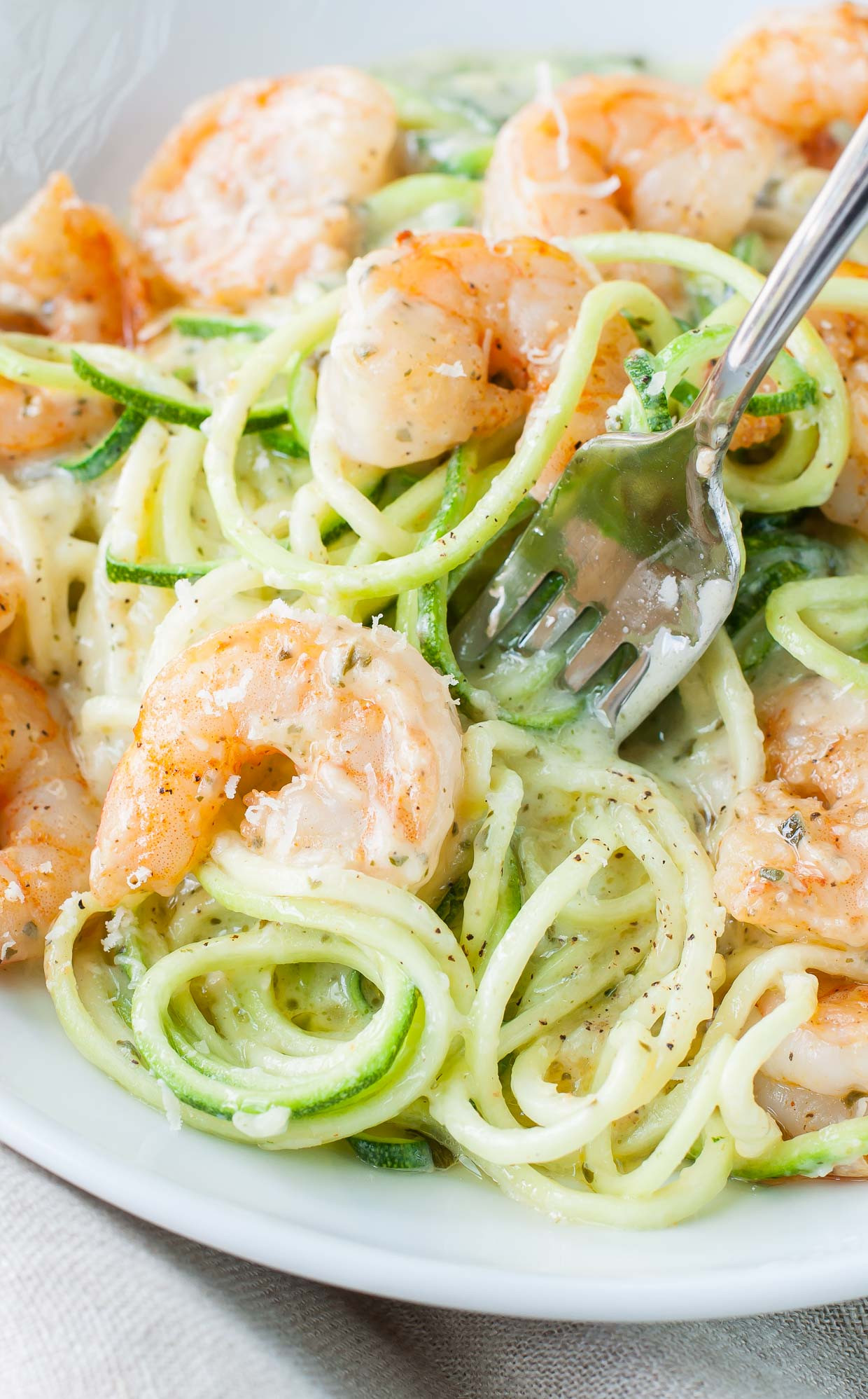 Shrimp Zucchini Noodles
 Zucchini Noodles with Pesto Shrimp Peas and Crayons