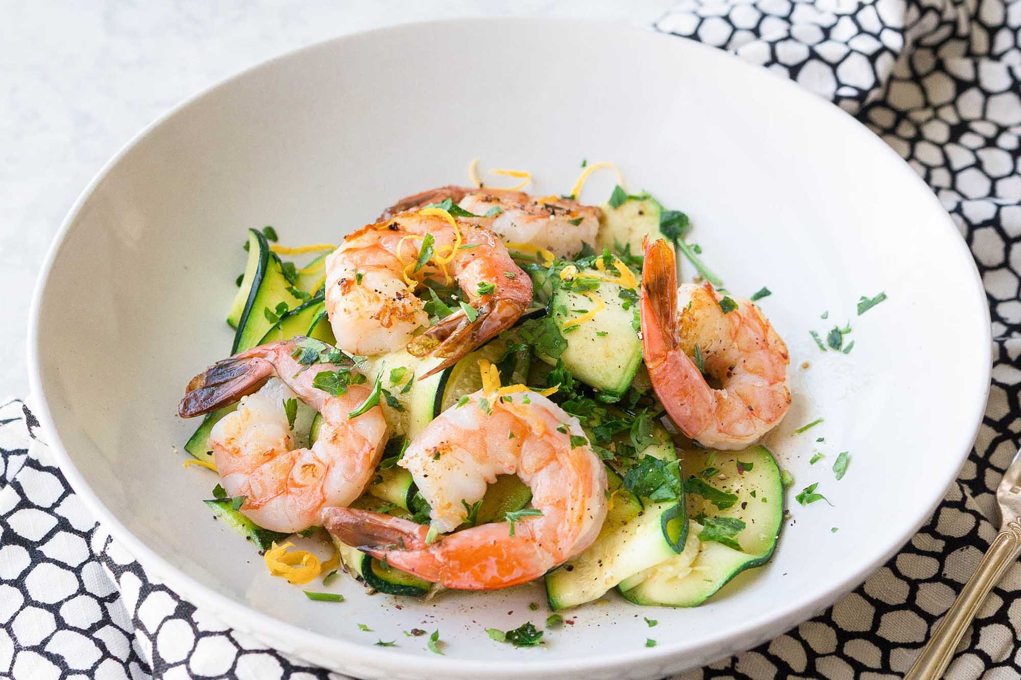 Shrimp Zucchini Noodles
 Shrimp with Zucchini Noodles and Lemon Garlic Butter