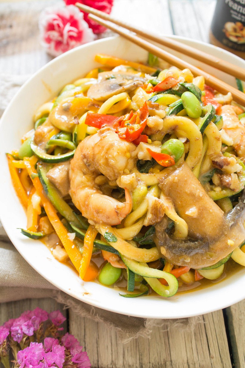 Shrimp Zucchini Noodles
 Shrimp Zucchini Noodles with Peanut Sauce