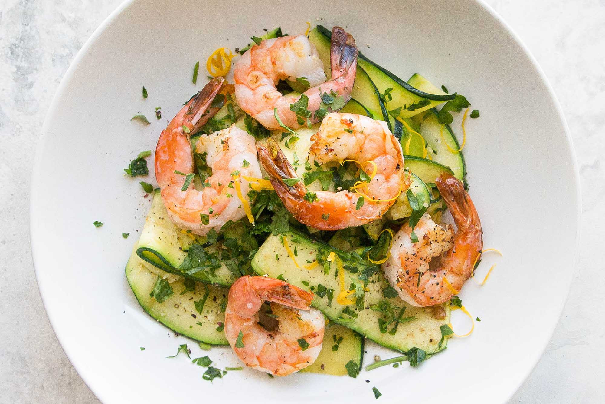 Shrimp Zucchini Noodles
 Shrimp with Zucchini Noodles and Lemon Garlic Butter