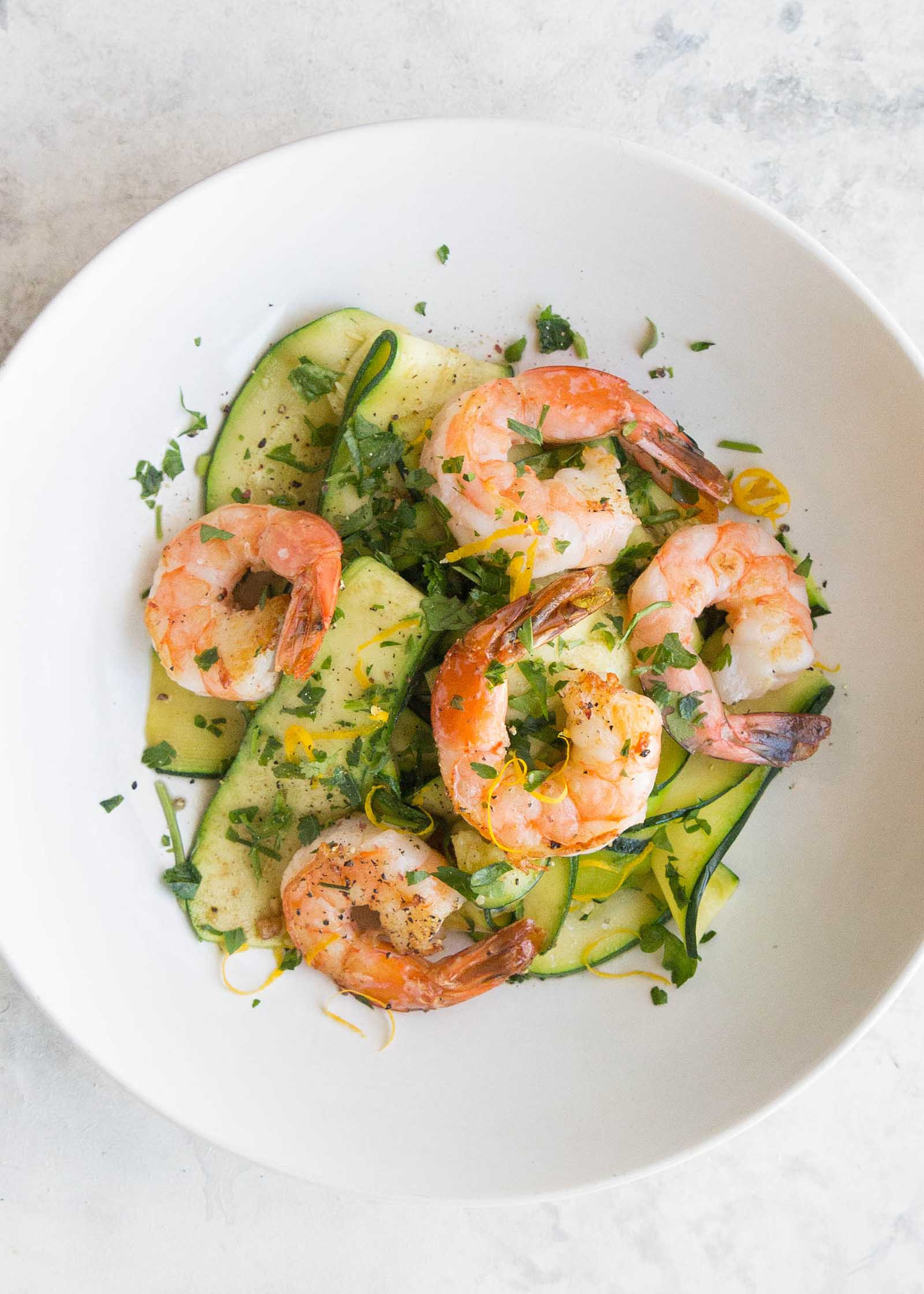 Shrimp Zucchini Noodles
 Shrimp with Zucchini Noodles and Lemon Garlic Butter