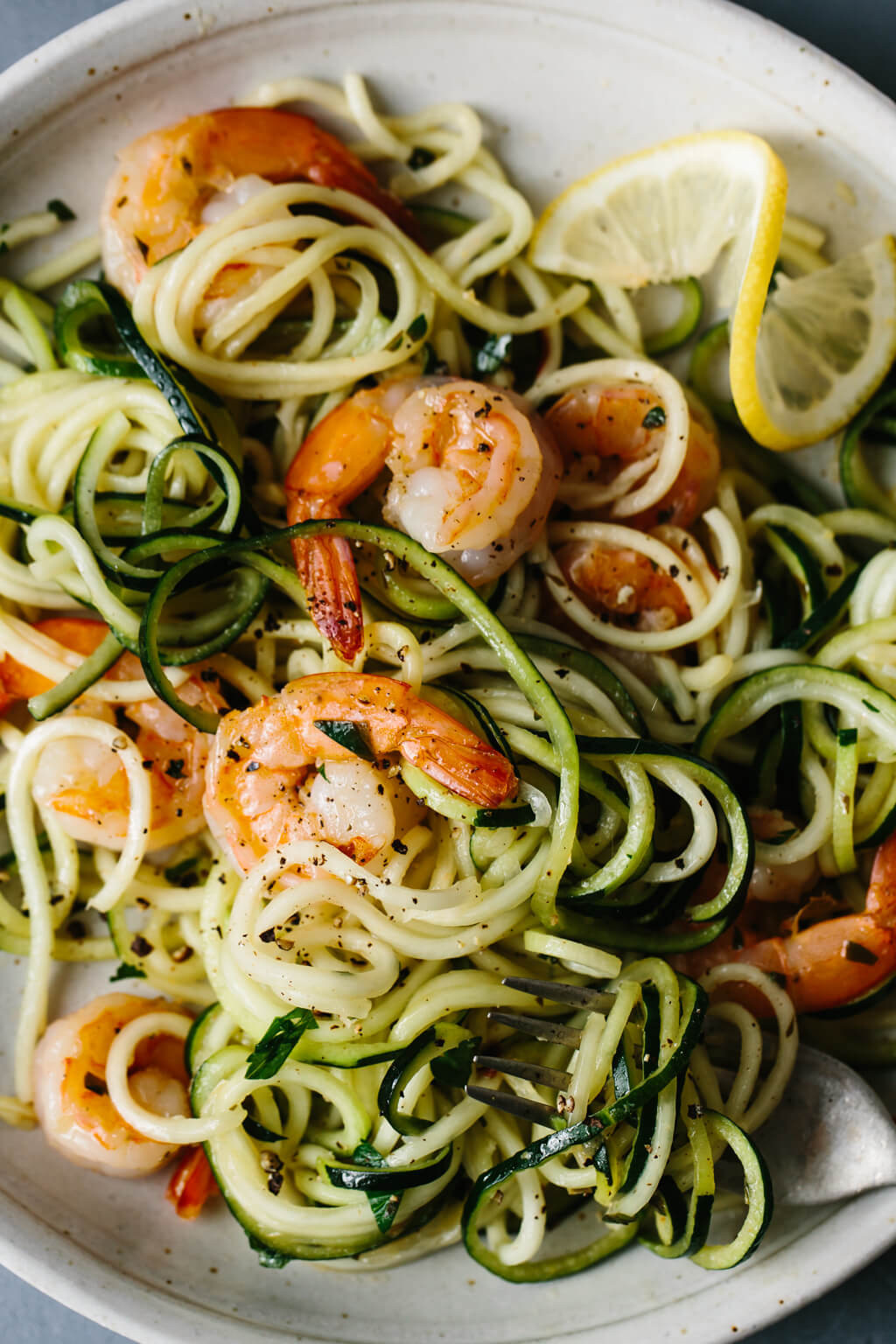 Shrimp Zucchini Noodles
 Zucchini Pasta with Lemon Garlic Shrimp Downshiftology