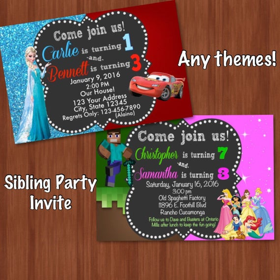 Sibling Birthday Party Invitations
 Sibling Birthday Invitation Split Invitation by