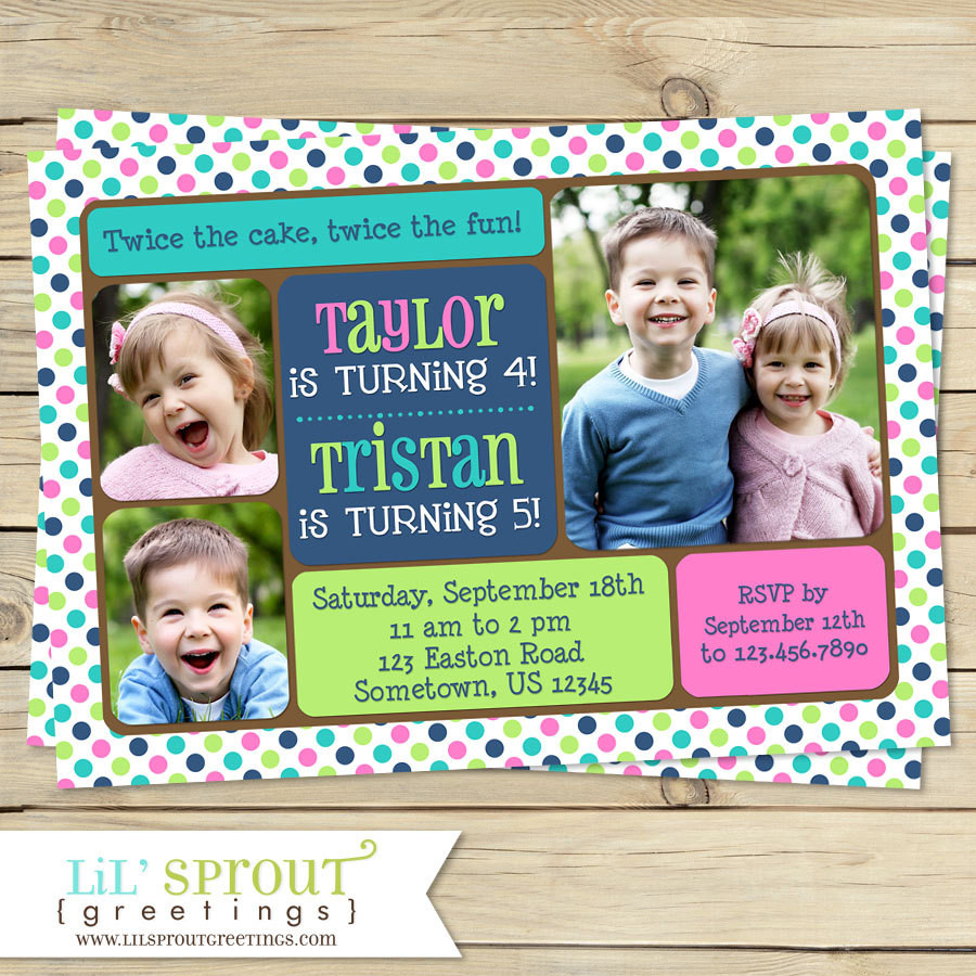 Sibling Birthday Party Invitations
 Twin Joint or Sibling Birthday Invitation You Print