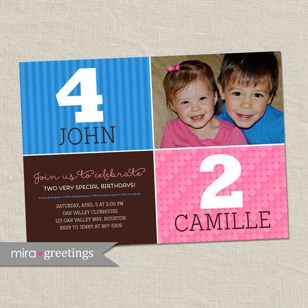 Sibling Birthday Party Invitations
 Double Birthday Party Invitation sibling birthday or joint